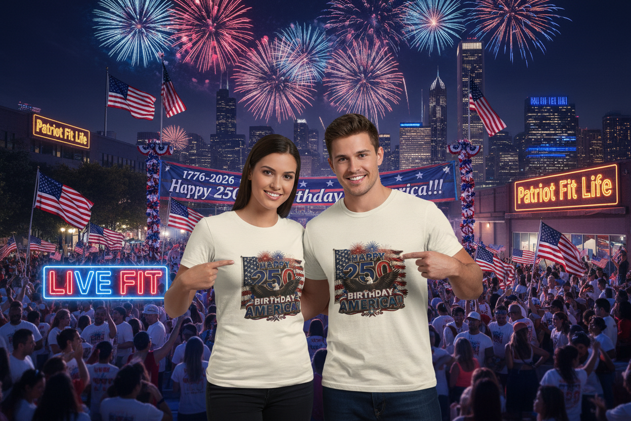 Happy 250th Birthday America T-Shirt | Patriotic Eagle Flag & Fireworks 4th of July Tee