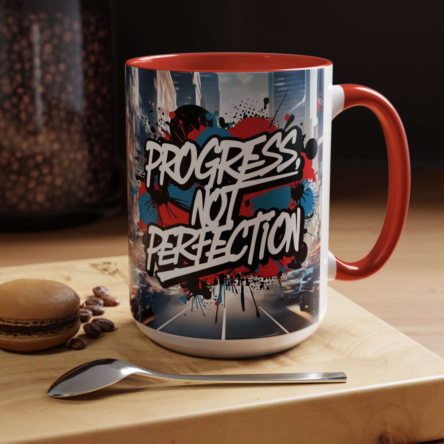 Progress Not Perfection! Graffiti Style Mug - Vibrant Design - 11oz/15oz - 8 Colors