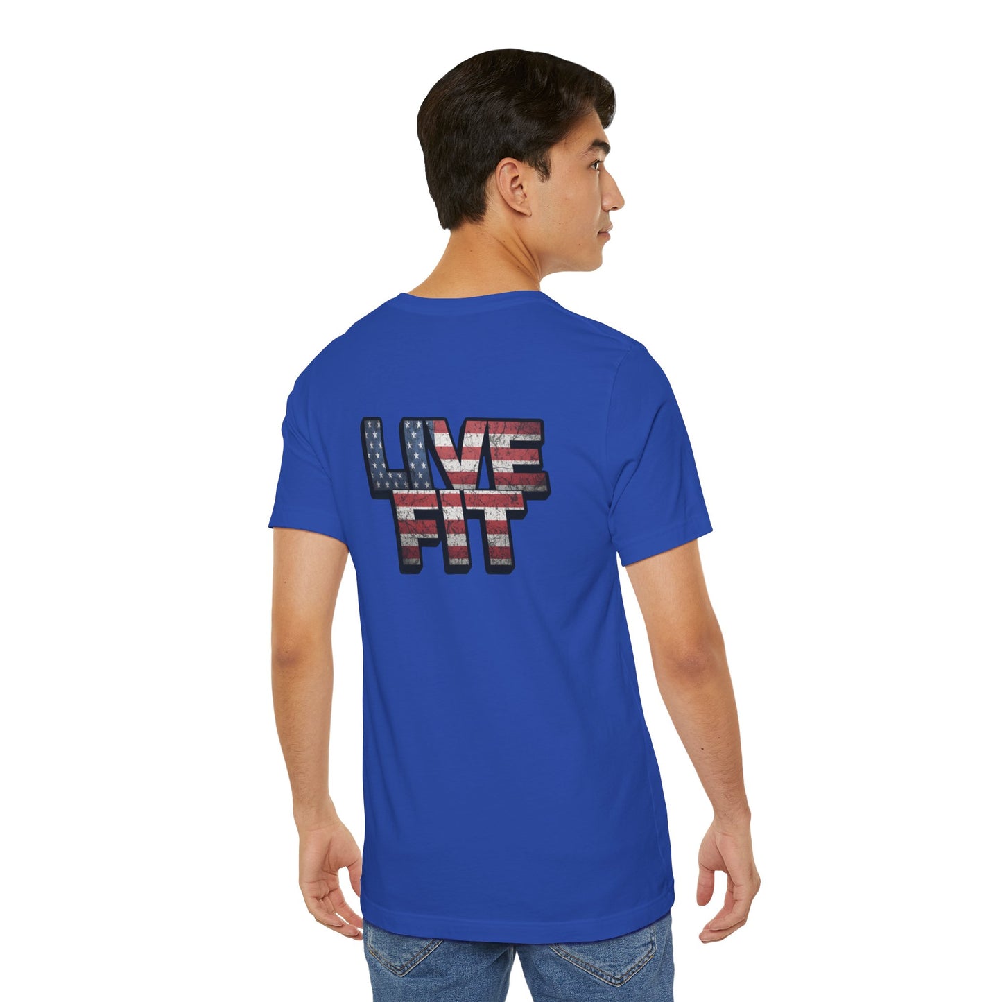 LIVE FIT Patriotic T-Shirt - American Flag Red White Blue - Unisex Fitness Tee