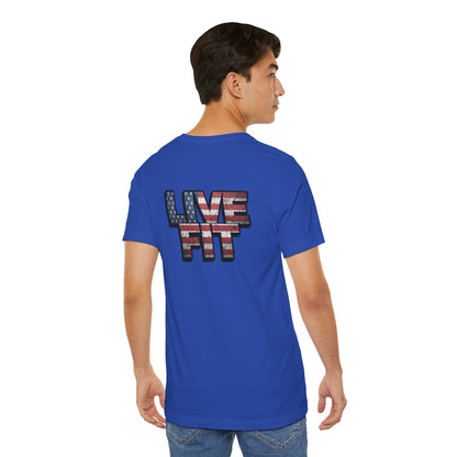 LIVE FIT Patriotic T-Shirt - American Flag Red White Blue - Unisex Fitness Tee