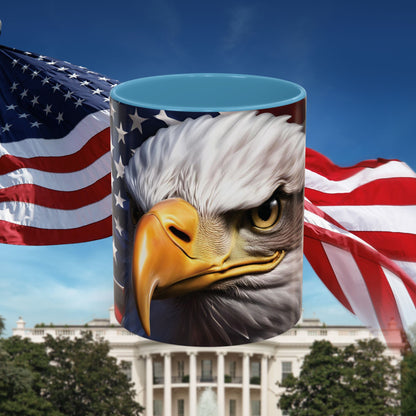 Patriotic Bald Eagle Coffee Mug – American Flag Accent Cup for Proud Americans & Veterans (11oz & 15oz, Multiple Colors)