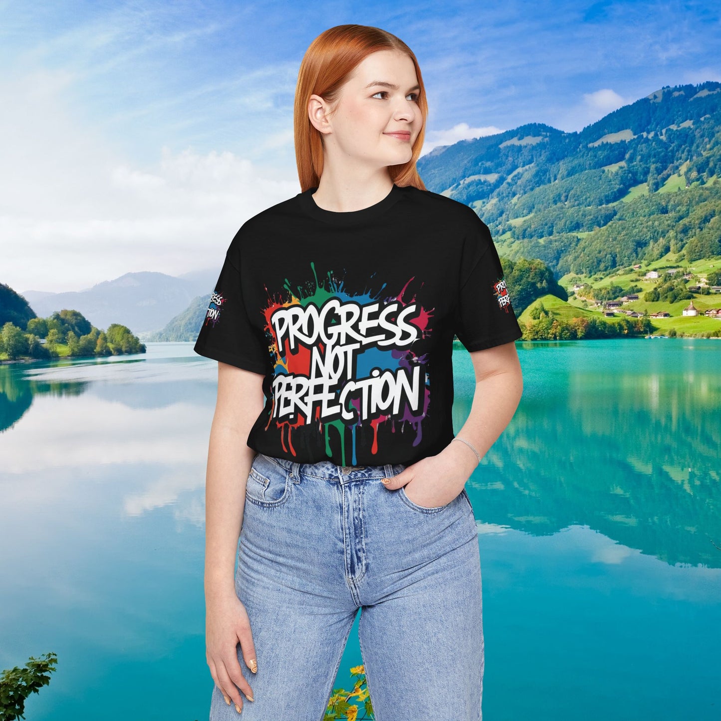💥 Vibrant   💥   Eye-catching   💥   Motivational    💥 All  Over Print   💥 Unisex T-shirt  💥   Progress  Not  Perfection   💥  Art-Inspired   💥  Apparel  💥  Sizes  XS  x  4XL 💥
