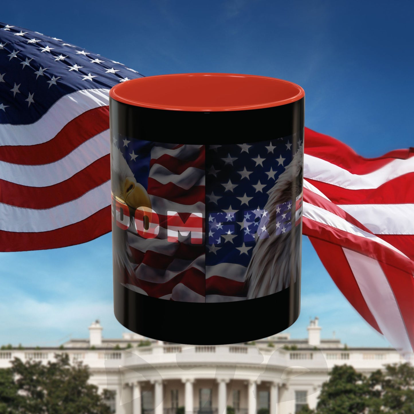 Freedom! Bald Eagle Patriotic Accent Mug - Red White & Blue - 11oz/15oz