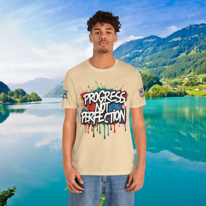 💥 Vibrant   💥   Eye-catching   💥   Motivational    💥 All  Over Print   💥 Unisex T-shirt  💥   Progress  Not  Perfection   💥  Art-Inspired   💥  Apparel  💥  Sizes  XS  x  4XL 💥