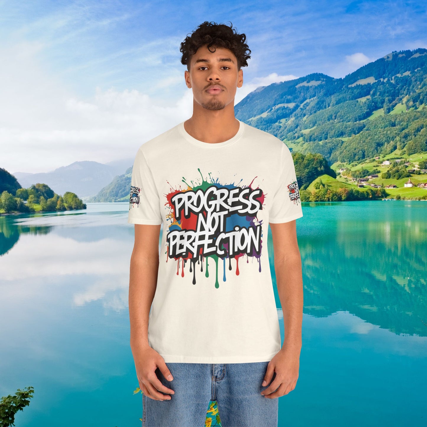 💥 Vibrant   💥   Eye-catching   💥   Motivational    💥 All  Over Print   💥 Unisex T-shirt  💥   Progress  Not  Perfection   💥  Art-Inspired   💥  Apparel  💥  Sizes  XS  x  4XL 💥