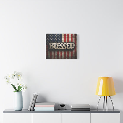 Blessed American Flag Canvas Wall Art, Patriotic Home Decor, Inspirational Gift, Rustic Wall Decor, Americana Artwork