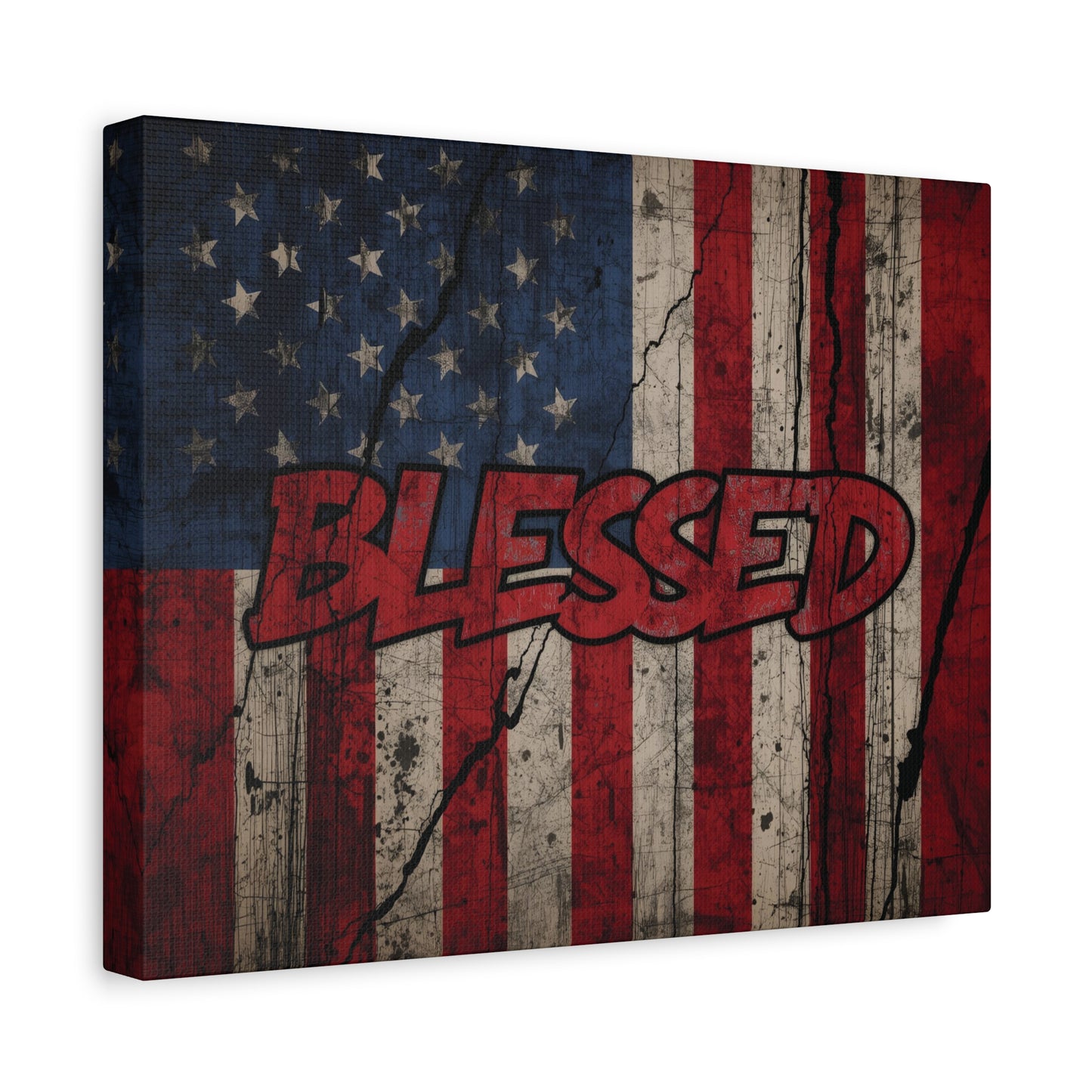 Blessed Patriotic Canvas Wall Art, Americana Decor, Home Wall Decoration, Rustic Flag Artwork, US Flag Decor
