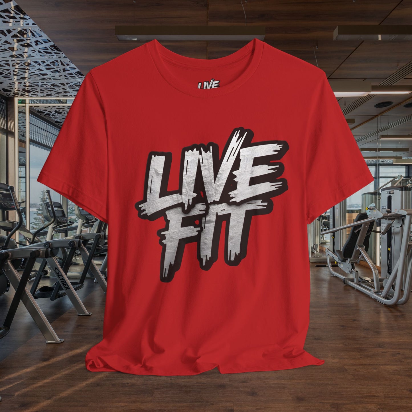 LIVE FIT Unisex Jersey Tee - Fitness Shirt - XS - 4XL -  Workout Apparel -  Motivational T-Shirt - Casual Wear - Gift for Fitness Enthusiasts