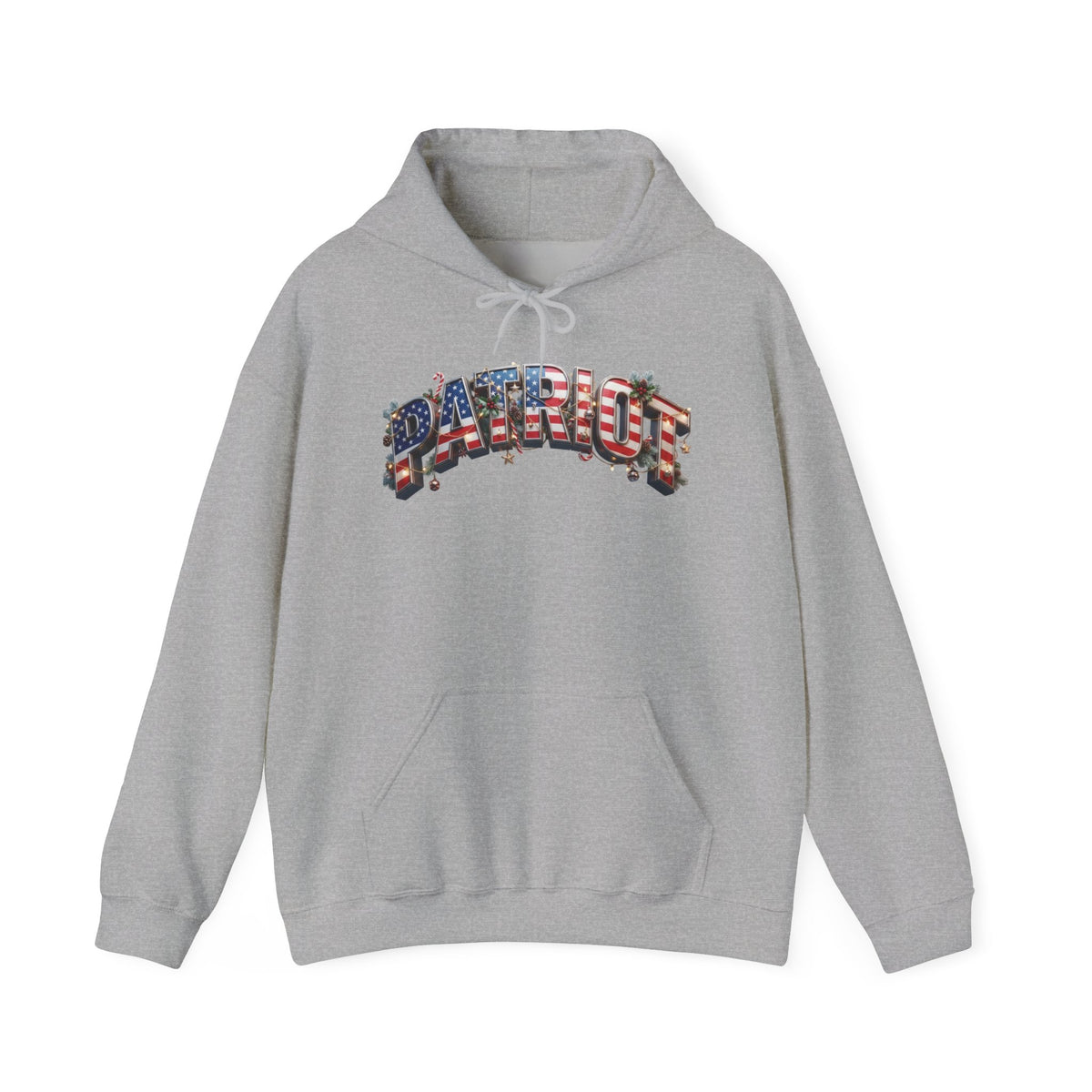 Patriot Christmas Hoodie - Flag Letters with Ornaments | Clean Minimal Graphic | Unisex S-5XL