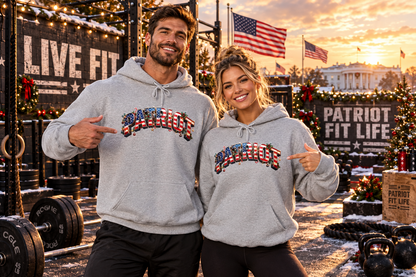 Patriot Christmas Hoodie - Flag Letters with Ornaments | Clean Minimal Graphic | Unisex S-5XL
