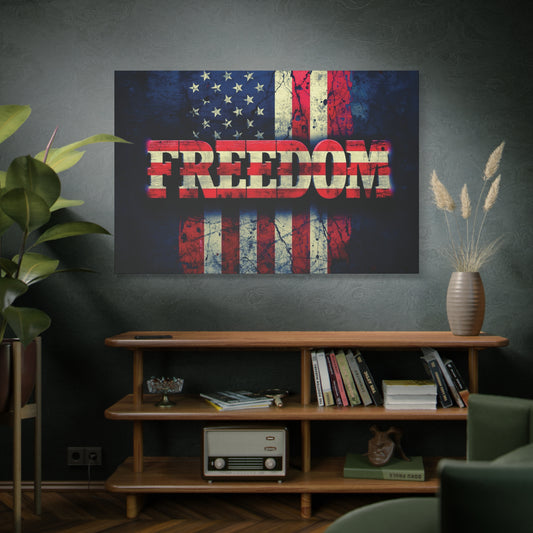 Patriotic Wall Art Prin - Freedom Design Canvas Decor - American Flag Red White & Blue Artwork - Christmas Gifts - Independence Day Decoration - Home Gallery Piece -