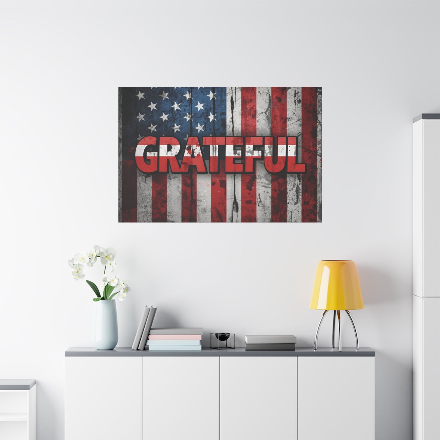 Grateful American Flag Wall Art | Patriotic Canvas Decor, Home Wall Decor, Inspirational Gift, 4th of July Decoration, Veteran's Day