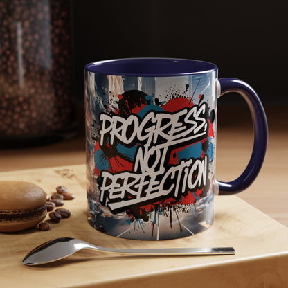 Progress Not Perfection! Graffiti Style Mug - Vibrant Design - 11oz/15oz - 8 Colors
