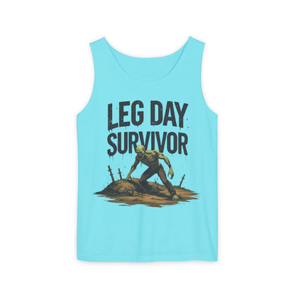 Leg Day Survivor! - Garment-Dyed Tank Top - Funny Gym Tank - Unisex Fitness Apparel - XS-3XL