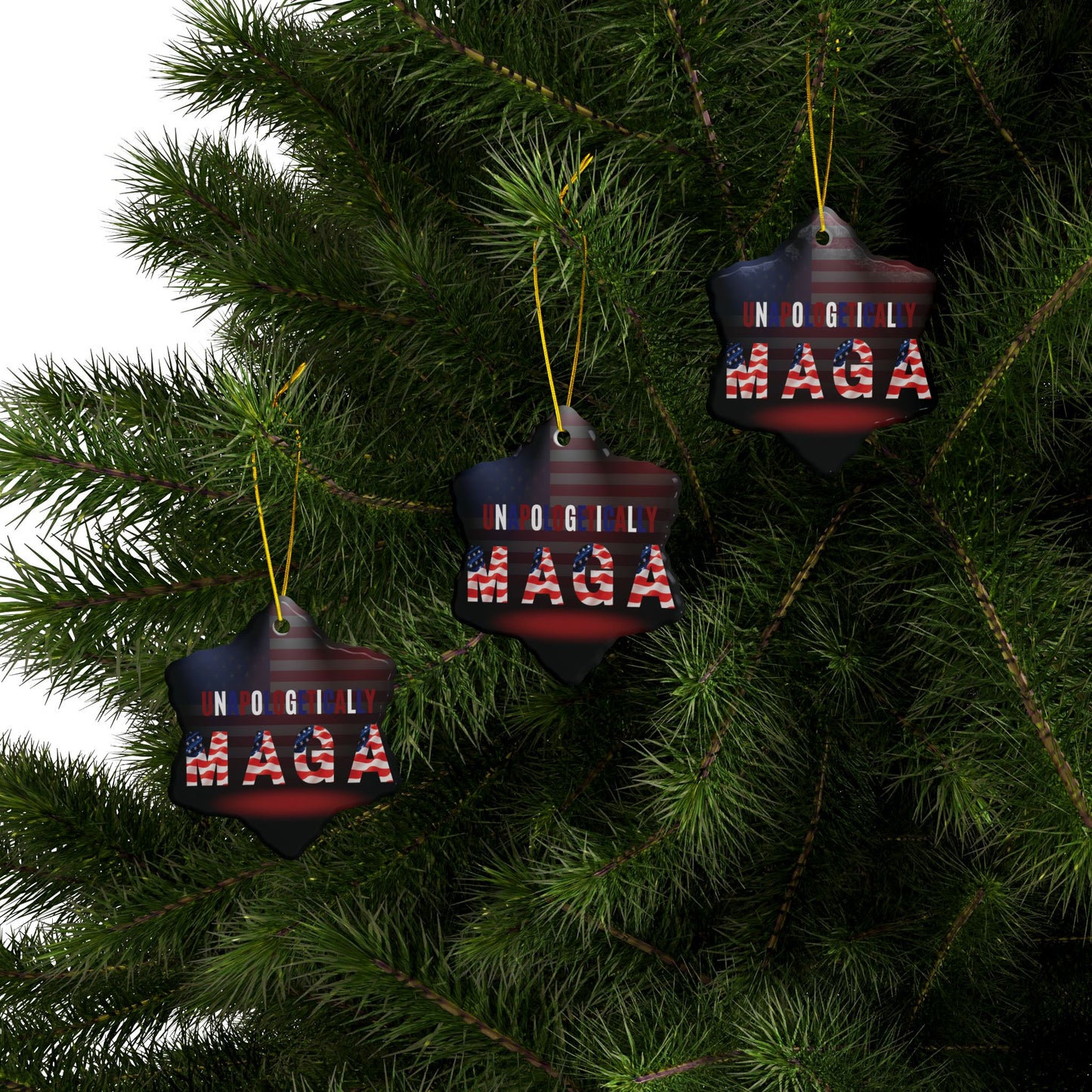 Patriotic Ceramic Ornaments - Unapologetically MAGA - 2-Sided Print (1pc, 3pcs, 5pcs, 10pcs)
