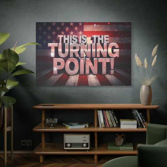 Gallery Wrapped Canvas Wall Art - Charlie Kirk Inspired - This Is The Turning Point! - Red White Blue - American Flag Backdrop Design - Multiple Sizes -