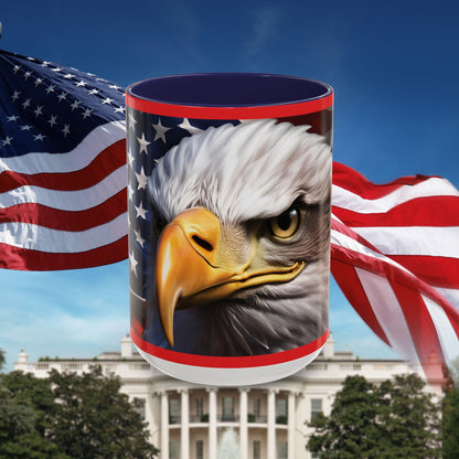 Patriotic Bald Eagle Coffee Mug – American Flag Accent Cup for Proud Americans & Veterans (11oz & 15oz, Multiple Colors)