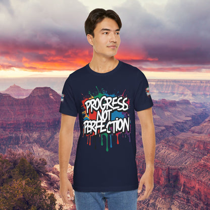 💥 Vibrant   💥   Eye-catching   💥   Motivational    💥 All  Over Print   💥 Unisex T-shirt  💥   Progress  Not  Perfection   💥  Art-Inspired   💥  Apparel  💥  Sizes  XS  x  4XL 💥