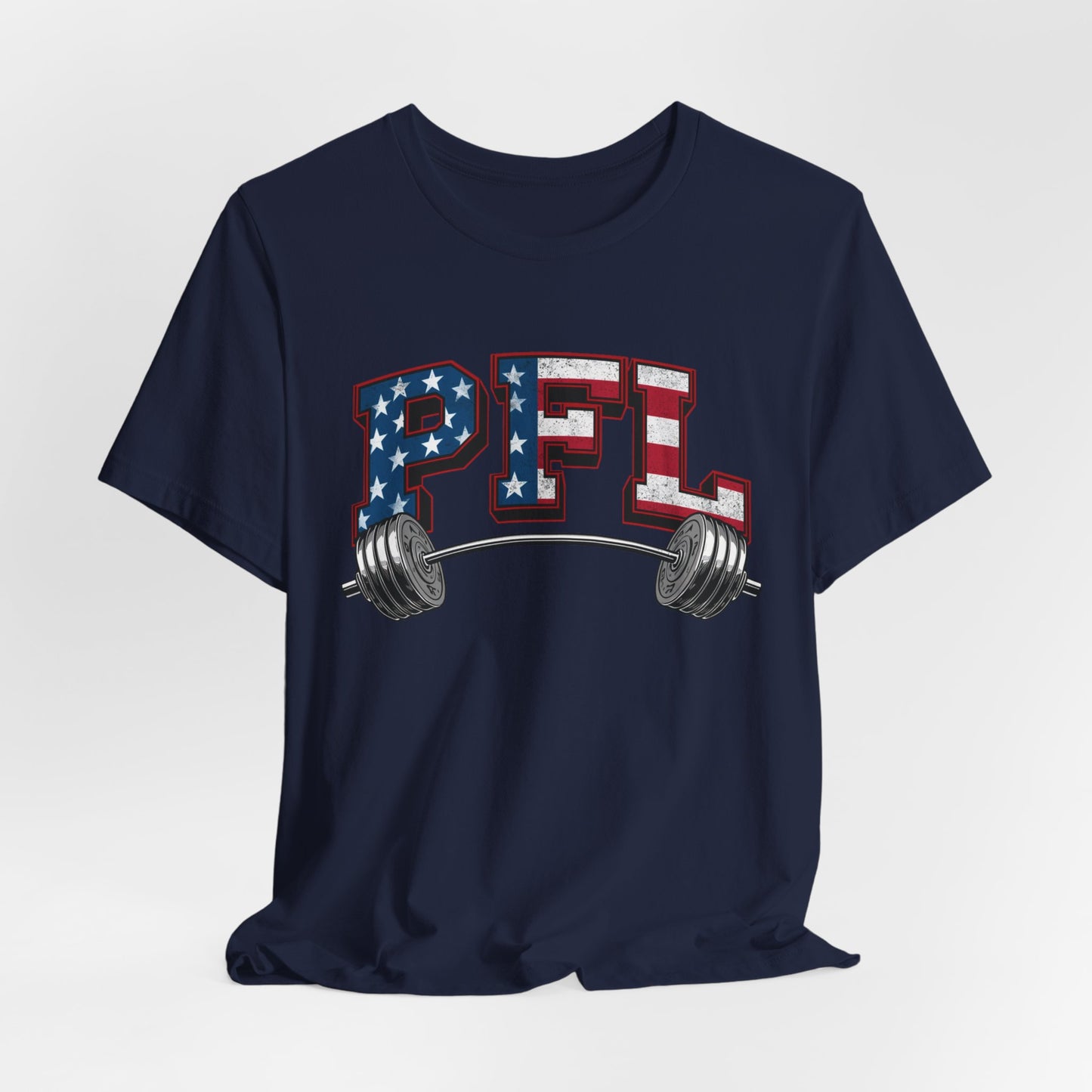PFL Patriot Fit Life T-Shirt | American Flag Barbell Weightlifting Tee – LIVE FIT