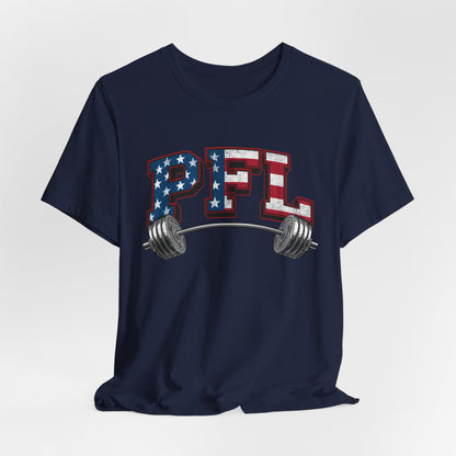 PFL Patriot Fit Life T-Shirt | American Flag Barbell Weightlifting Tee – LIVE FIT