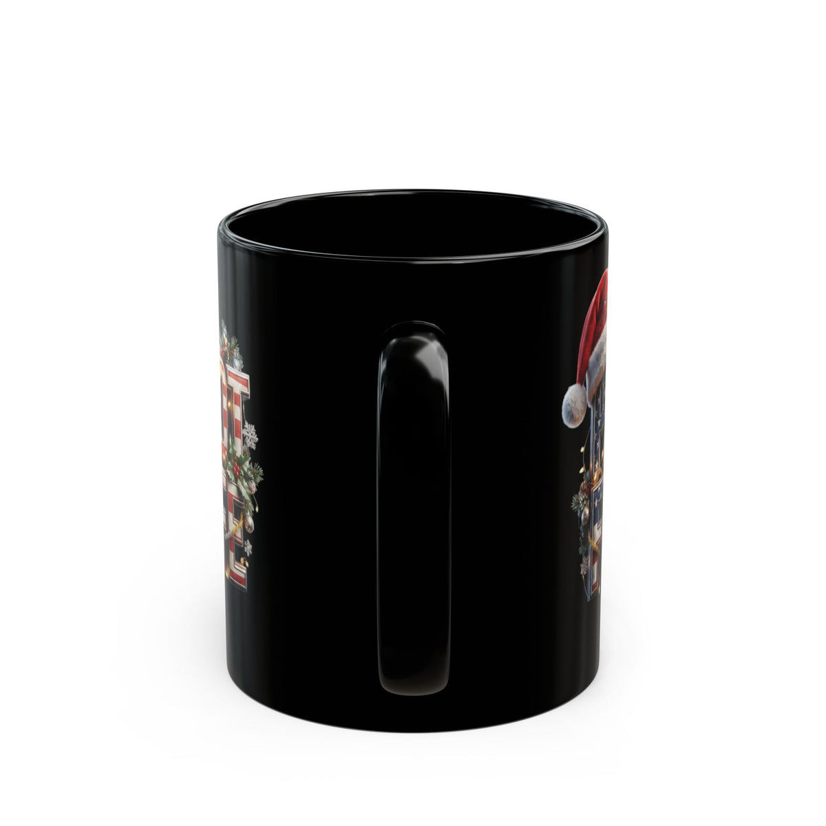 Patriot Fit Life Christmas Coffee Mug - Santa Hat Flag Lettering | 11oz & 15oz