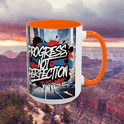 Progress Not Perfection! Graffiti Style Mug - Vibrant Design - 11oz/15oz - 8 Colors