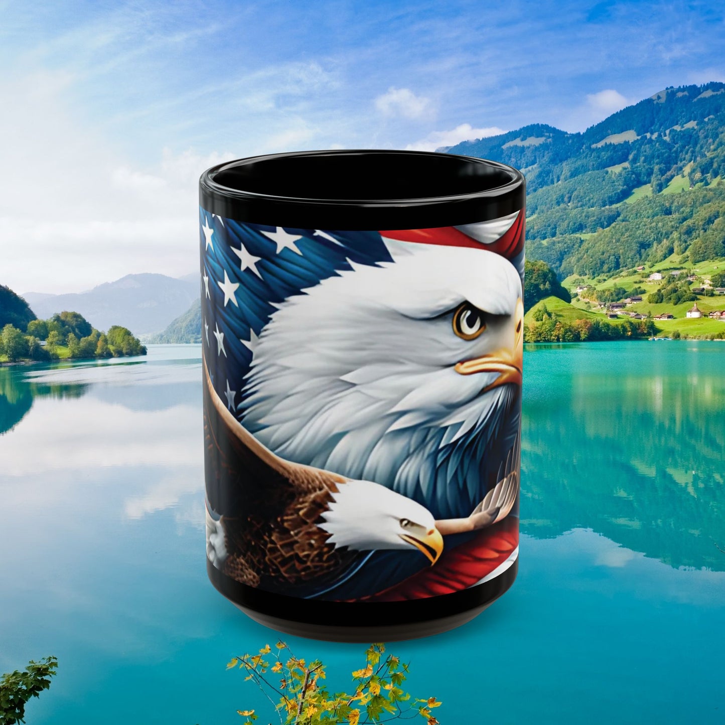 Eye-Catching  Patriotic   Bald Eagle   American Flag   Red White & Blue   Black Mug   11oz  &  15oz  Perfect for Celebrations and Gifting