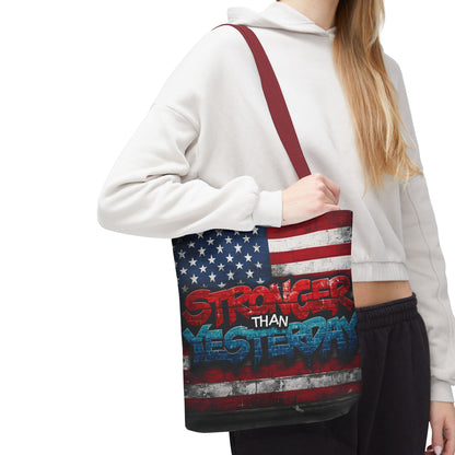 Patriotic Red White Blue Tote Bag - Stronger Than Yesterday - American Flag - Perfect for Fourth of July - Gym - Beach - Shopping - Gifts