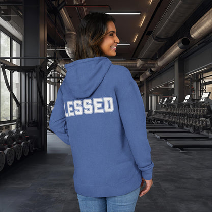 Blessed Hoodie — Cozy French Terry Pullover - with - White - Bold Front & Back Text - Holiday Gift - Fitness