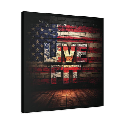 American Pride Canvas Wall Art - Live Fit Decor -  Fitness Motivation - Patriotic Gift - USA Flag Artwork - Red White Blue -