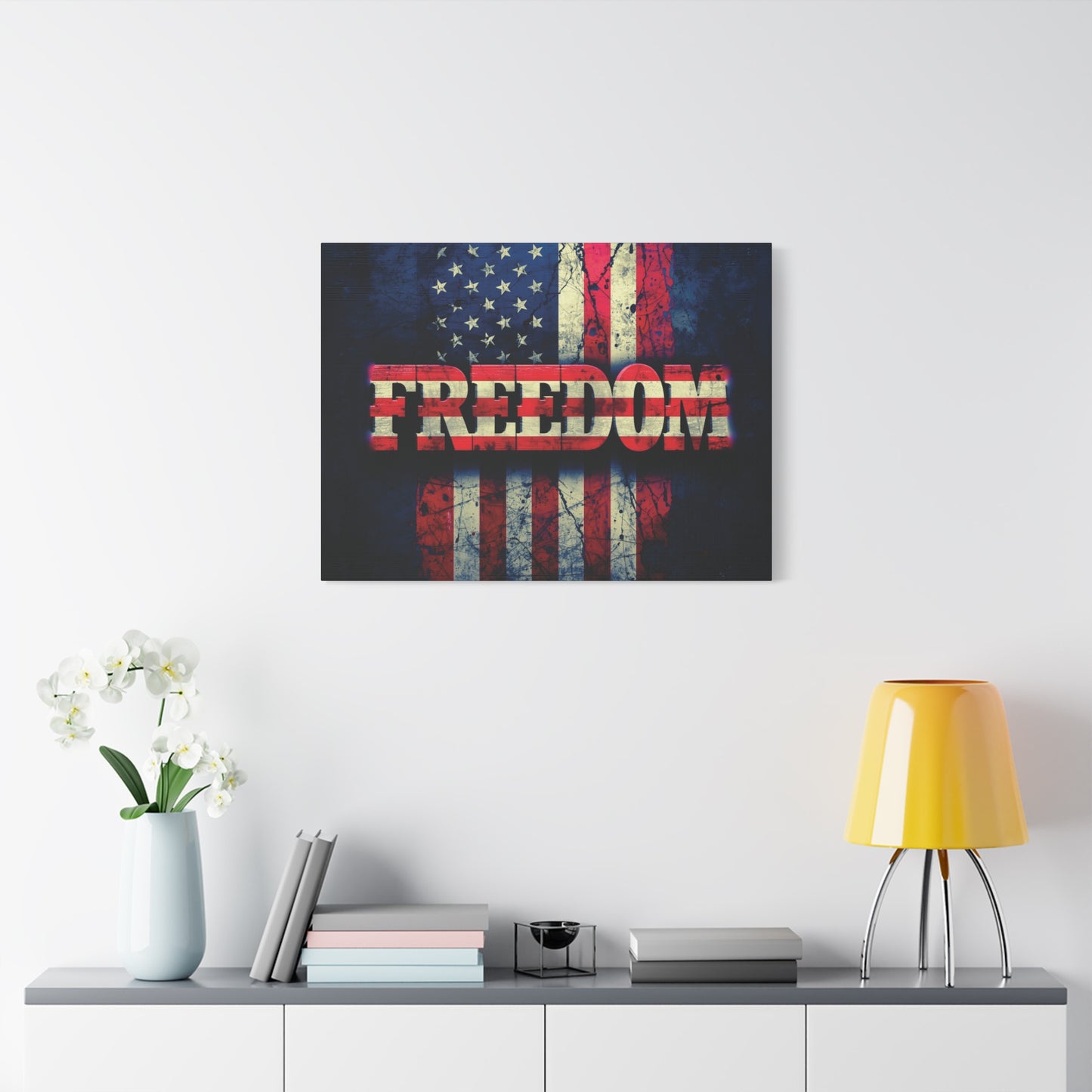 Patriotic Wall Art Print - Freedom Design Canvas Decor - American Flag Red White & Blue Artwork - Christmas Gifts - Independence Day Decoration - Home Gallery Piece -