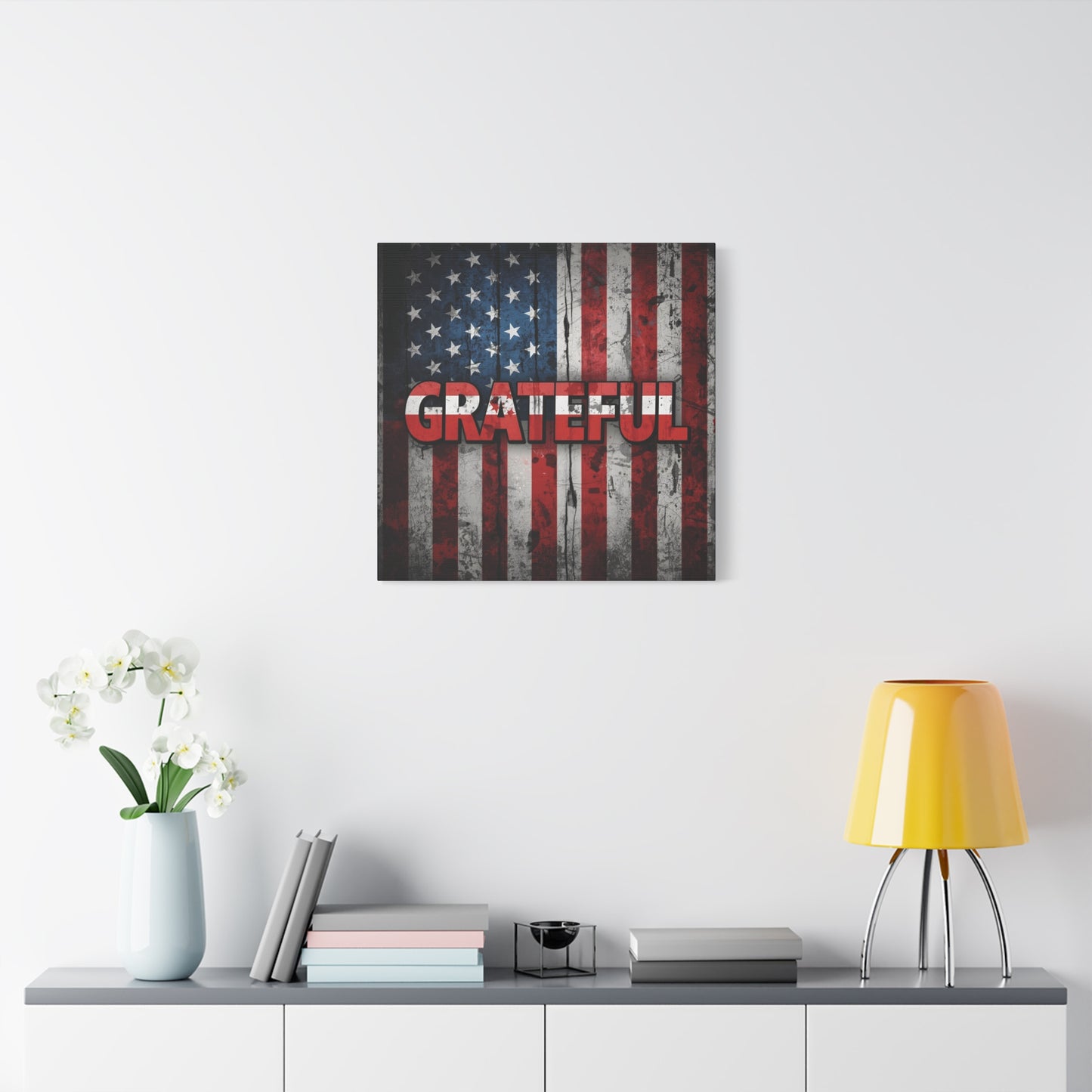 Grateful American Flag Wall Art | Patriotic Canvas Decor, Home Wall Decor, Inspirational Gift, 4th of July Decoration, Veteran's Day