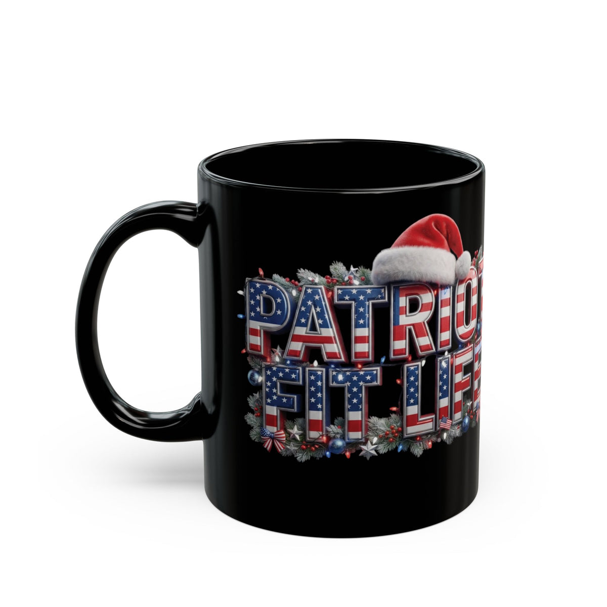 Patriot Fit Life Christmas Coffee Mug - Centered Santa Hat & Ornaments | 11oz & 15oz