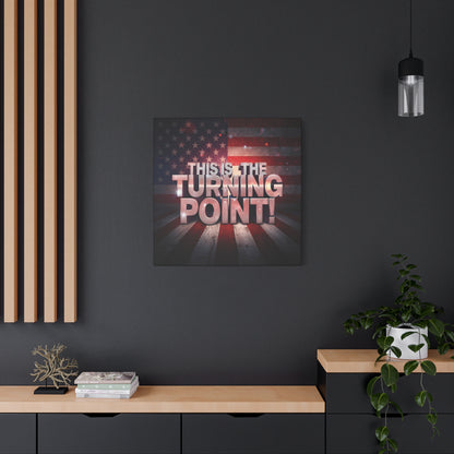 Gallery Wrapped Canvas Wall Art - Charlie Kirk Inspired - This Is The Turning Point! - Red White Blue - American Flag Backdrop Design - Multiple Sizes -