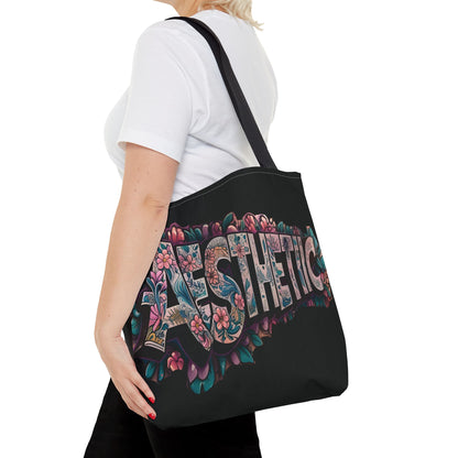 Eye-Catching - Aesthetic - Black Floral Tote Bag - Shopping Bag - Eco-Friendly Grocery Tote - Boho Style Handbag - Gift  for Art Lovers - Travel Accessory -