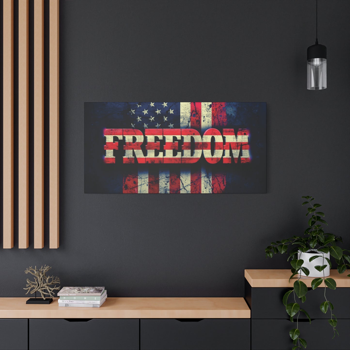Patriotic Wall Art Print - Freedom Design Canvas Decor - American Flag Red White & Blue Artwork - Christmas Gifts - Independence Day Decoration - Home Gallery Piece -