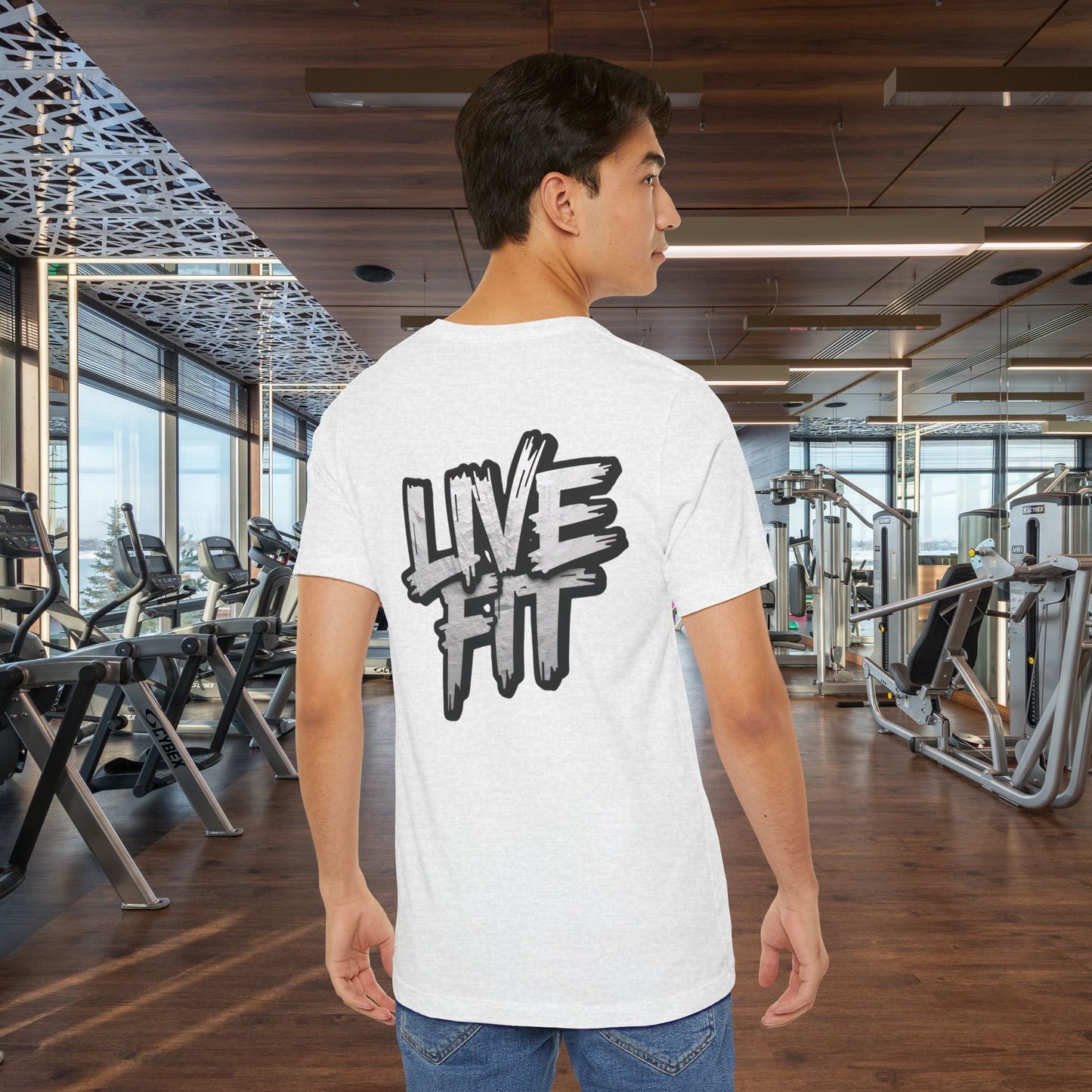 LIVE FIT Unisex Jersey Tee - Fitness Shirt - XS - 4XL -  Workout Apparel -  Motivational T-Shirt - Casual Wear - Gift for Fitness Enthusiasts