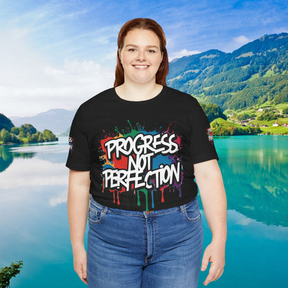 💥 Vibrant   💥   Eye-catching   💥   Motivational    💥 All  Over Print   💥 Unisex T-shirt  💥   Progress  Not  Perfection   💥  Art-Inspired   💥  Apparel  💥  Sizes  XS  x  4XL 💥