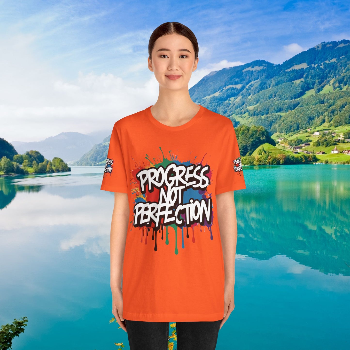 💥 Vibrant   💥   Eye-catching   💥   Motivational    💥 All  Over Print   💥 Unisex T-shirt  💥   Progress  Not  Perfection   💥  Art-Inspired   💥  Apparel  💥  Sizes  XS  x  4XL 💥