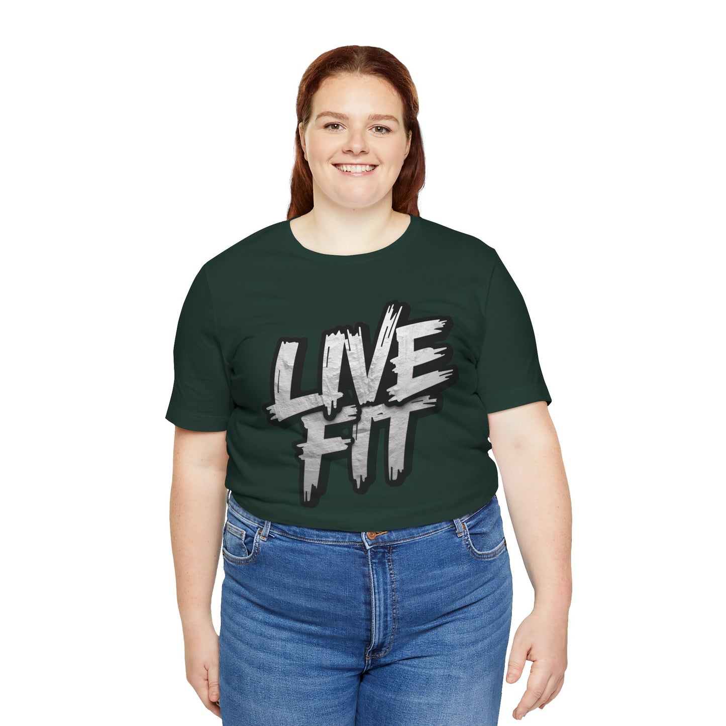 LIVE FIT Unisex Jersey Tee - Fitness Shirt - XS - 4XL -  Workout Apparel -  Motivational T-Shirt - Casual Wear - Gift for Fitness Enthusiasts