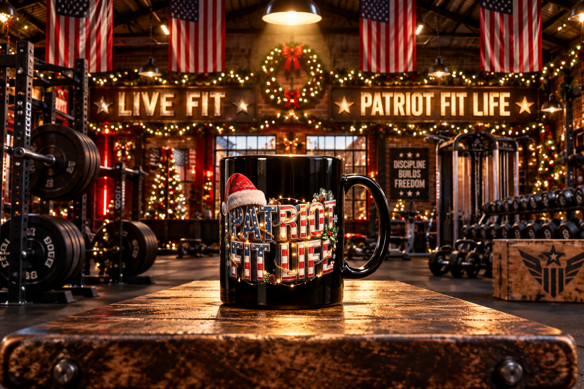 Patriot Fit Life Christmas Coffee Mug - Santa Hat Flag Lettering | 11oz & 15oz