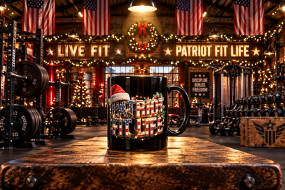 Patriot Fit Life Christmas Coffee Mug - Santa Hat Flag Lettering | 11oz & 15oz