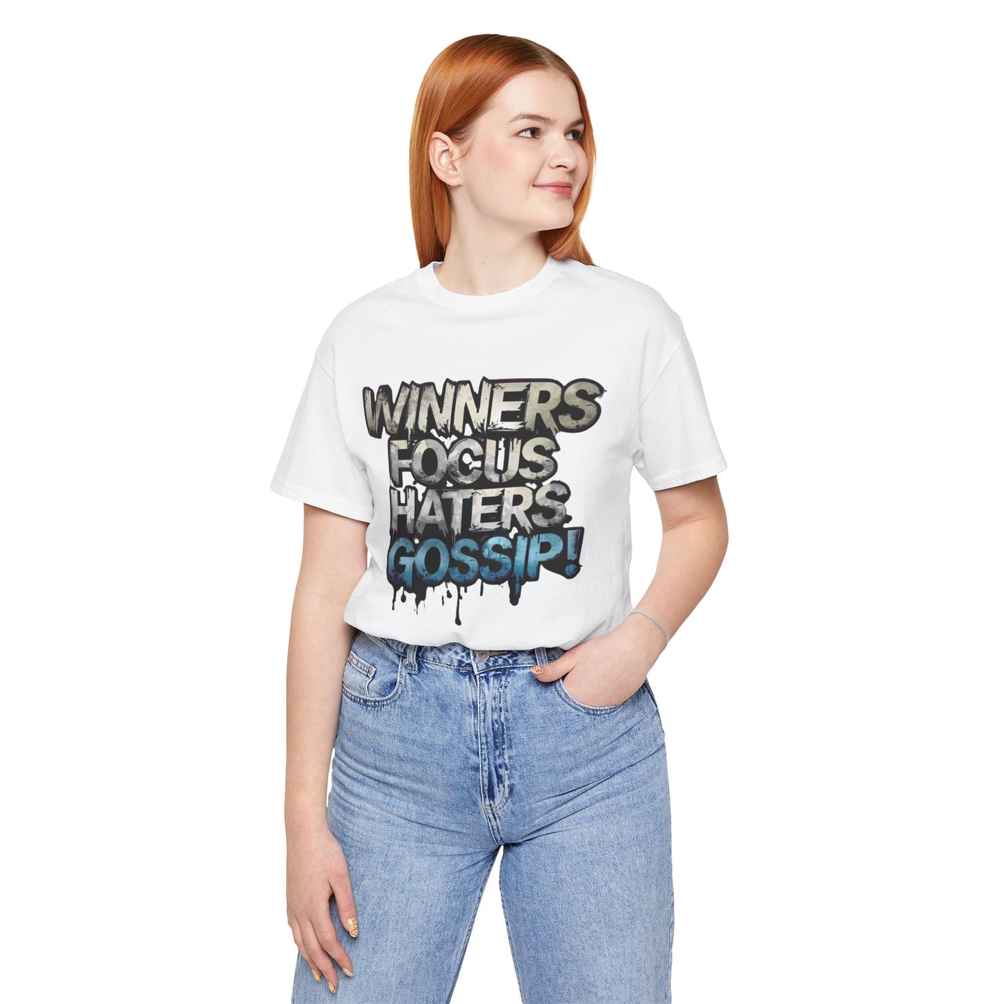 Winners Focus Haters Gossip - Motivational T-Shirt - Bold Graphic Tee - Unisex XS-4XL