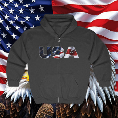 💥 USA 💥 Red  White  &  Blue 💥 Full  Zip 💥 Hooded  Sweatshirt 💥 4  Colors 💥 Sport  Grey 💥 Black 💥 Dark  Heather 💥 Navy 💥 Sizes  S  -  3XL  💥