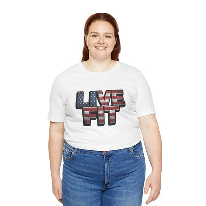 LIVE FIT Patriotic T-Shirt - American Flag Red White Blue - Unisex Fitness Tee