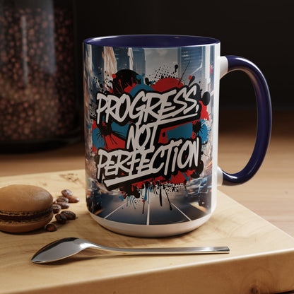 Progress Not Perfection! Graffiti Style Mug - Vibrant Design - 11oz/15oz - 8 Colors