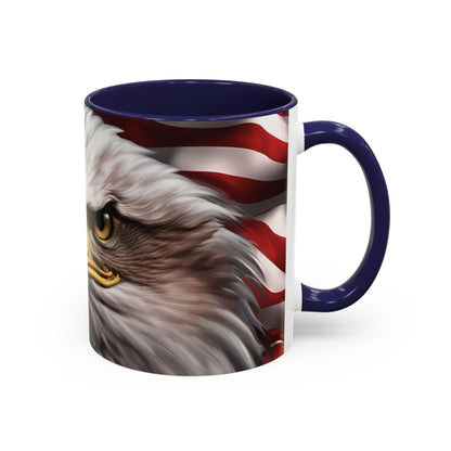 Patriotic Bald Eagle Coffee Mug - American Flag Accent - 11oz/15oz - Multiple Colors