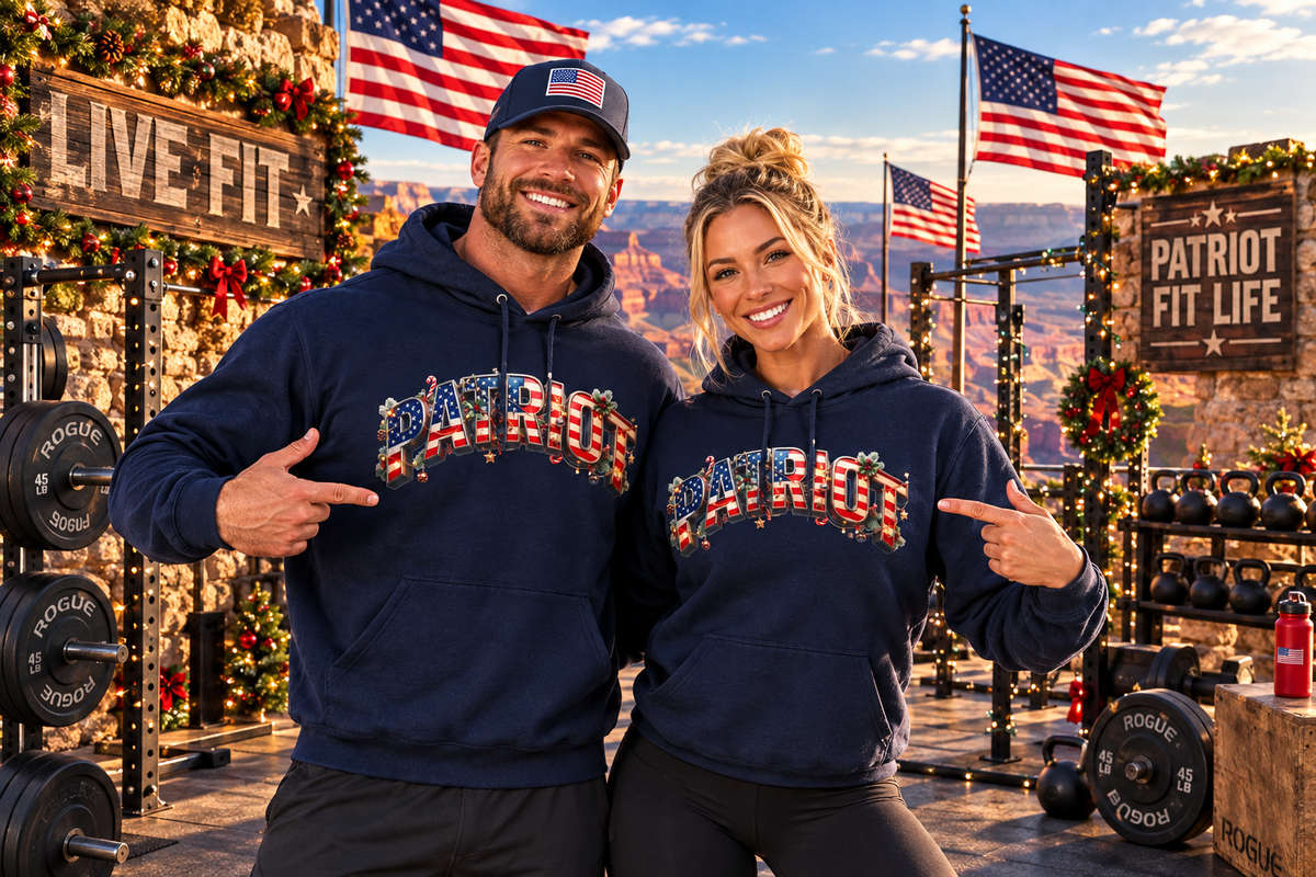Patriot Christmas Hoodie - Flag Letters with Ornaments | Clean Minimal Graphic | Unisex S-5XL