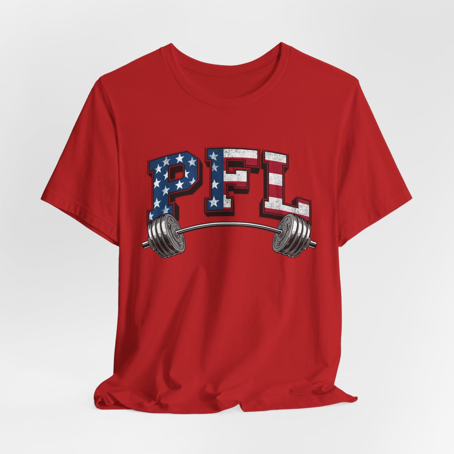 PFL Patriot Fit Life T-Shirt | American Flag Barbell Weightlifting Tee – LIVE FIT