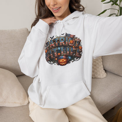 Patriot Fit Life Halloween Pumpkin Haunted House Hoodie - Vintage Spooky Scene